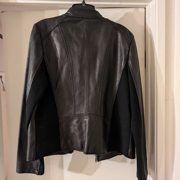 Michael Kors black leather jacket women size large - Picture 2 of 8